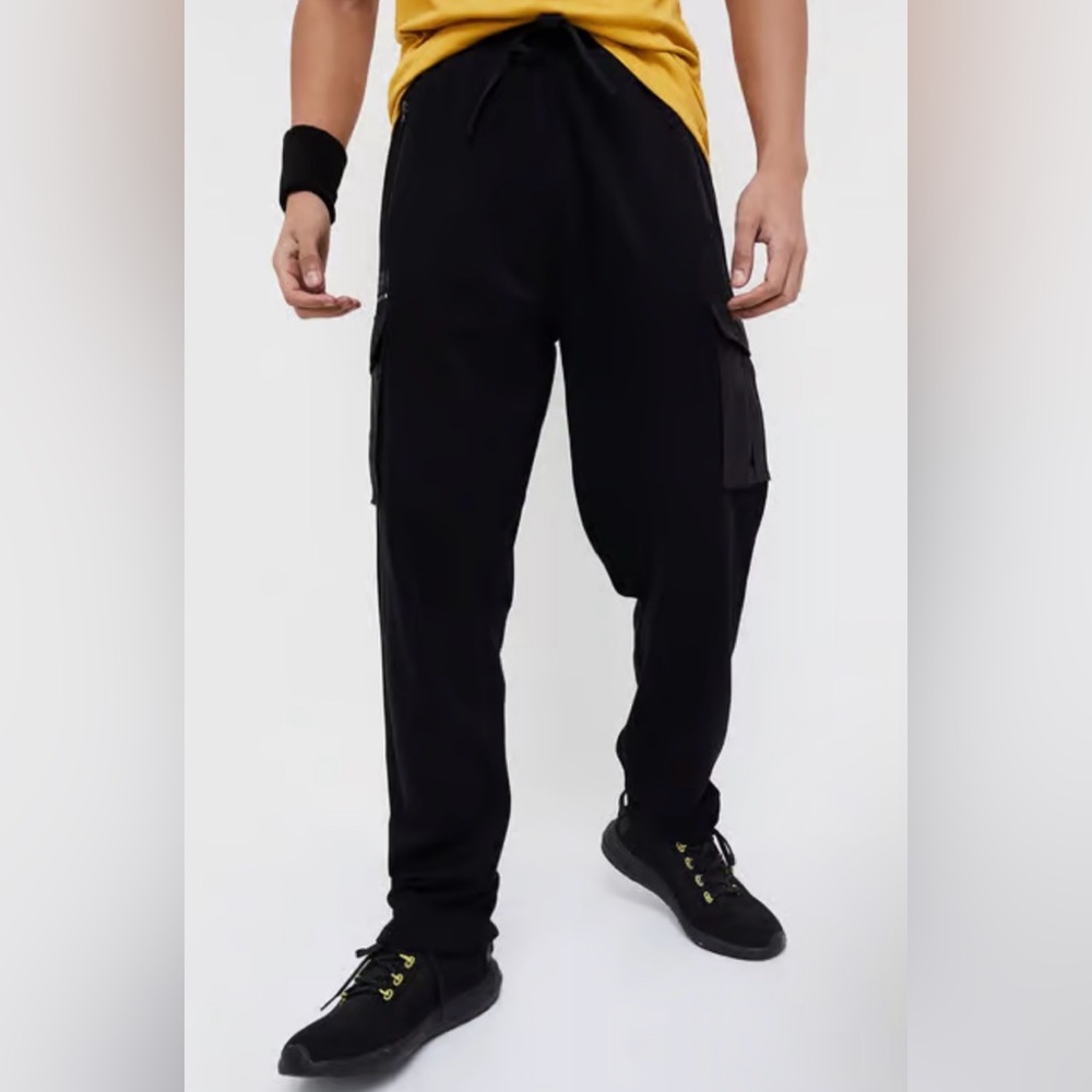 Kappa Men's Black Solid Cargo Track Heavyweight‎ Jogger Pants Sz L EUC